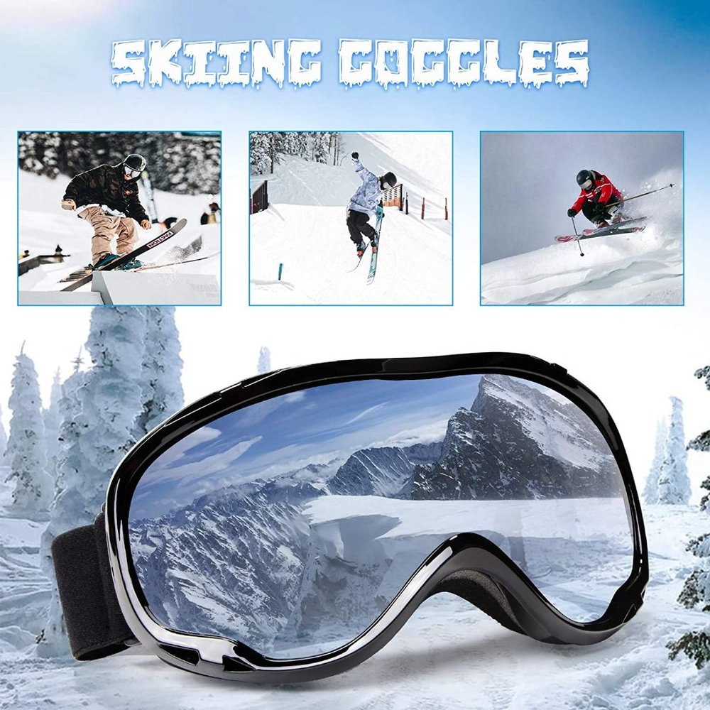 Ski Snowmobile Goggles OTG Snow Anti Fog 100% UV 400 for Men, Women Youth Sports